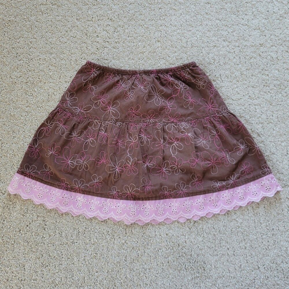 Vintage Y2K Girls Sz 6 Byer Brown Pink Skirt Skort Floral Lace Embroidered 90s